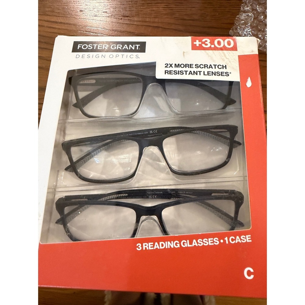 Foster Grant Design Optics Classic Reading Glasses +3.00 3 Pack NEW with case